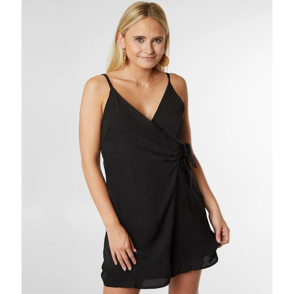 FAVLUX fashion black surplice wrap dress